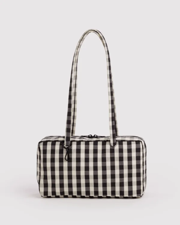 Nylon Bowler Bag - Black And Cream Gingham - Material: heavyweight-nylon