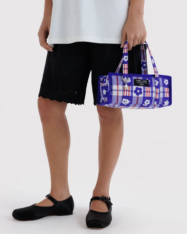 Mini Nylon Market Bag - Market Plaid Blue - Size: OS