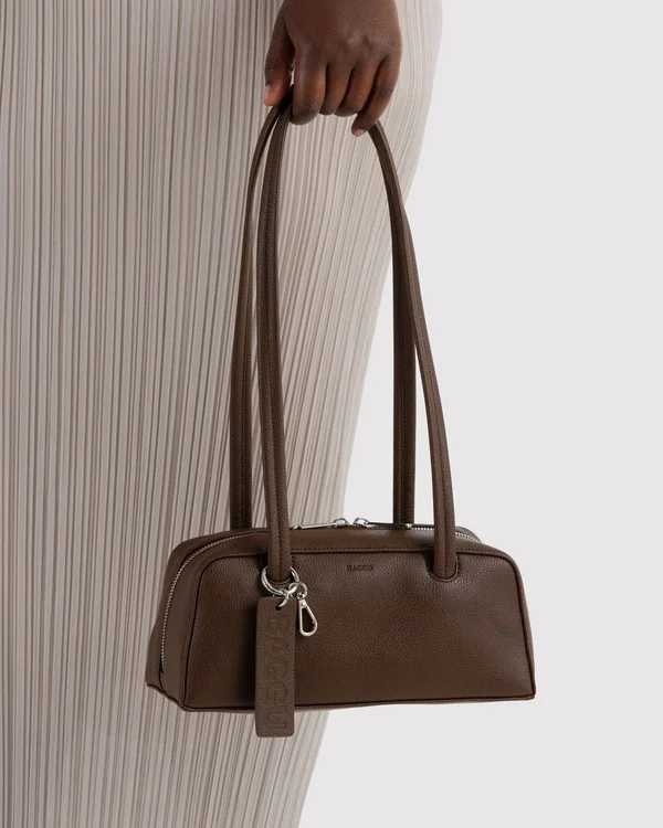 Small Recycled Leather Bowler Bag - Brown