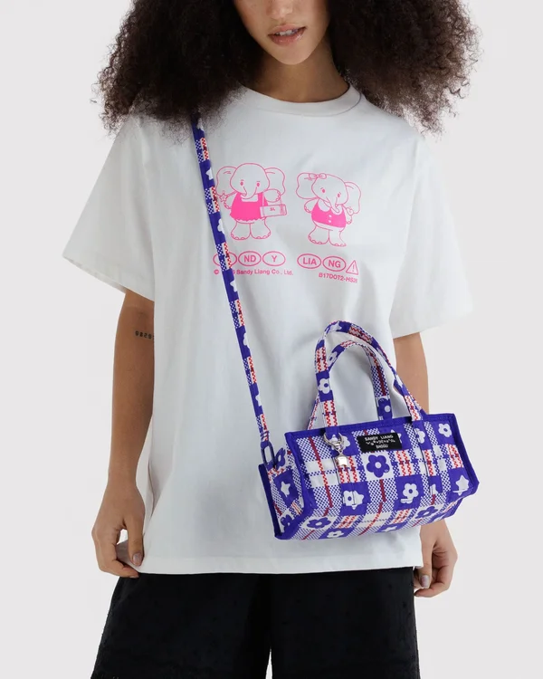 Mini Nylon Market Bag - Market Plaid Blue - Size: OS