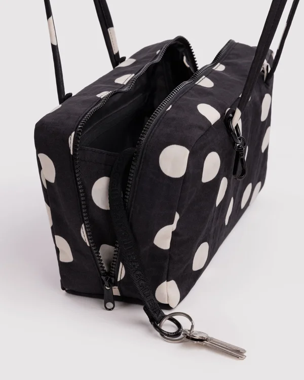 Nylon Bowler Bag - Black And Cream Polka Dot - Size: OS