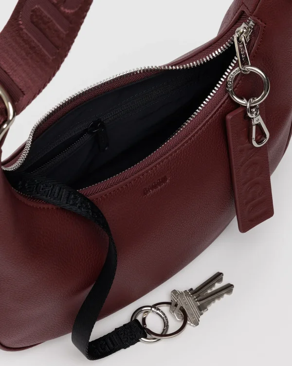 Small Recycled Leather Crescent Bag - Mahogany - Size: OS