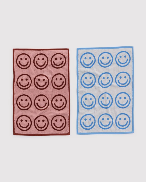 Hand Towel Set of 2 - Sky Blue and Blush Happy - Material: organic-cotton