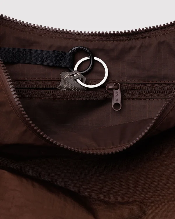 Medium Nylon Crescent Bag - Coffee - Material: heavyweight-nylon