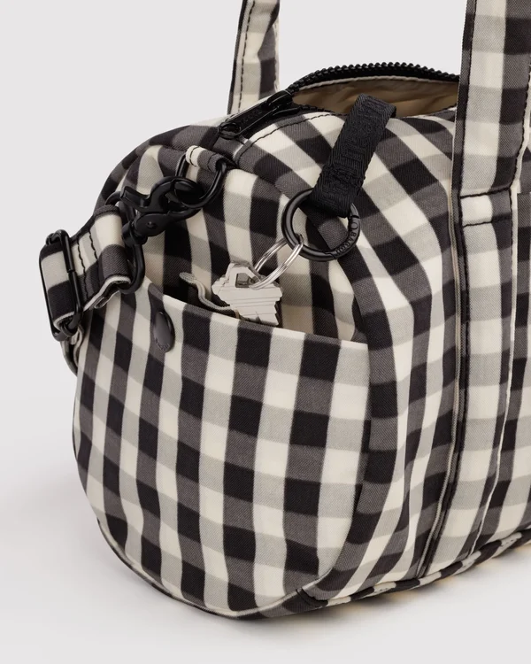 Nylon Duffle Bag - Black And Cream Gingham - Material: heavyweight-nylon