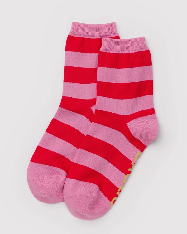 Crew Sock - Pink Stripe - Size: OS