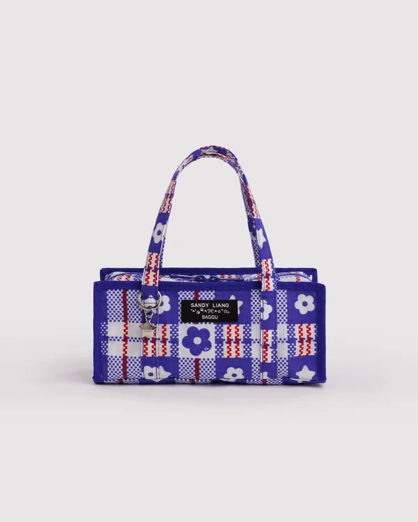 Mini Nylon Market Bag - Market Plaid Blue - Size: OS