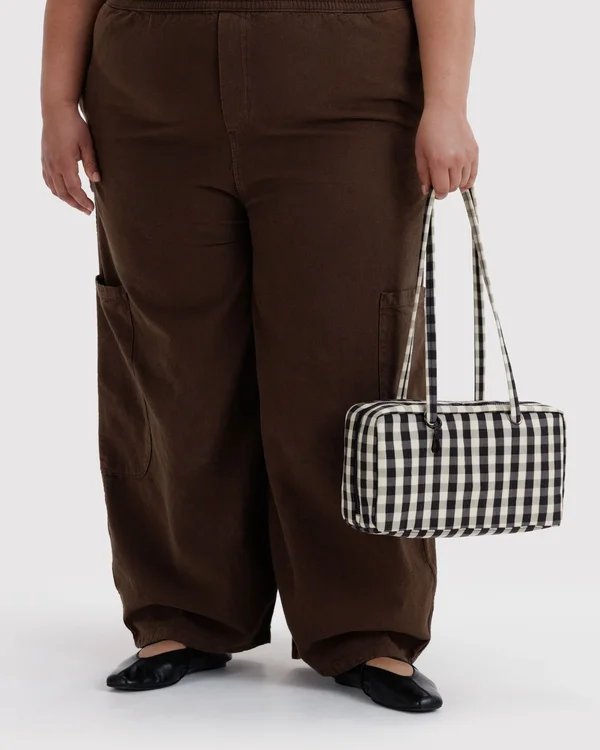 Nylon Bowler Bag - Black And Cream Gingham - Material: heavyweight-nylon