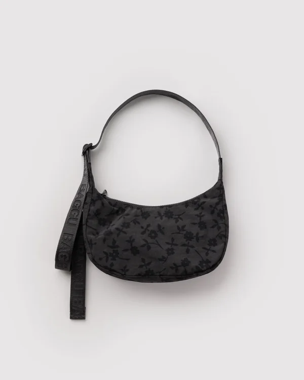 Small Nylon Crescent Bag - Charcoal Ditsy Floral - Size: OS